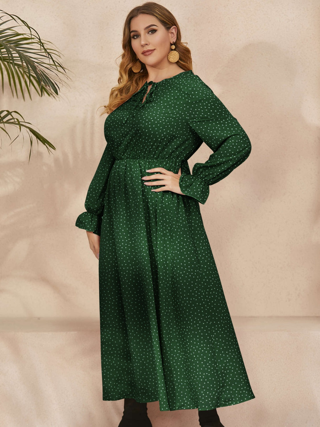 Honey Plus Size Ruffled Polka Dot Long Sleeve Midi Dress - Little Miss Vanilla