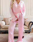 Light Pink Satin Knot Accent Shirt and Ruffled Pants Lounge Set - Little Miss Vanilla