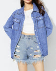 Curved Hem Collared Neck Denim Top - Little Miss Vanilla