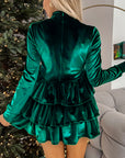 Evergreen Velvet High Neck Tiered Ruffle Mini Dress - Little Miss Vanilla