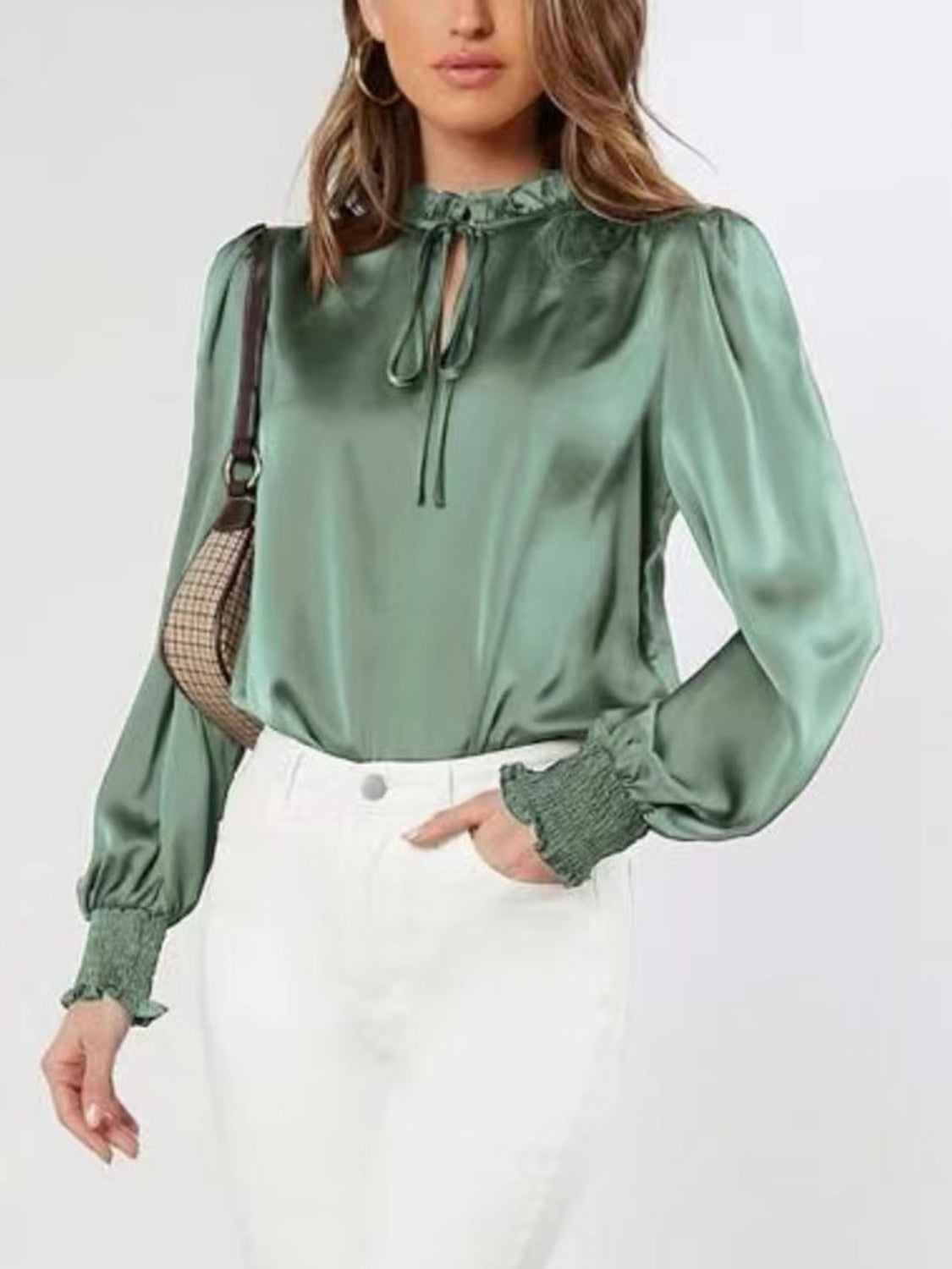 Frill Tied Lantern Sleeve Blouse - Little Miss Vanilla