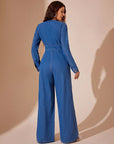 Plunge Long Sleeve Wide Leg Denim Jumpsuit - Little Miss Vanilla