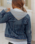 Fake Two-Piece Hooded Zip-Up Denim Jacket - Little Miss Vanilla