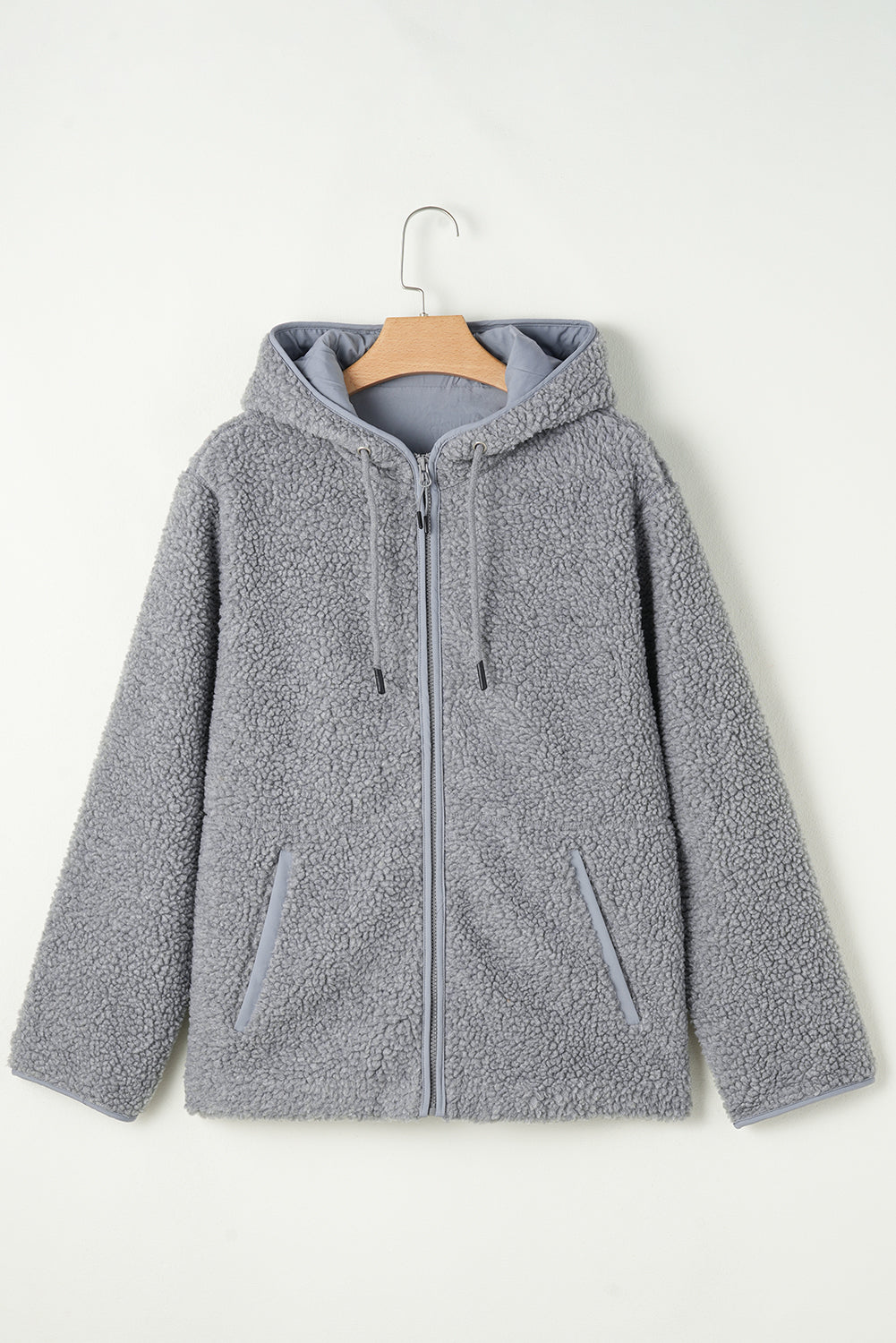 Medium Grey Fleece Zip Up Drawstring Hooded Pocketed Jacket - Little Miss Vanilla