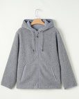 Medium Grey Fleece Zip Up Drawstring Hooded Pocketed Jacket - Little Miss Vanilla