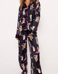 Black Western Cowgirl Boots Printed Satin Long Pajama Set - Little Miss Vanilla