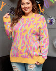 Plus Size Contrast Round Neck Long Sleeve Sweater - Little Miss Vanilla