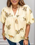 Plus Size Tiger Printed Notched Blouse - Little Miss Vanilla