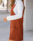 Cinnamon Solid Front Pockets Sleeveless Corduroy Overall Dress - Little Miss Vanilla