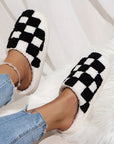 Black Checkered Print Fuzzy Slip On Winter Slippers - Little Miss Vanilla