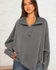 Exposed Seam Side Slit Long Sleeve Sweatshirt - Little Miss Vanilla