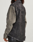 Raw Hem Leopard Snap Down Denim Jacket - Little Miss Vanilla