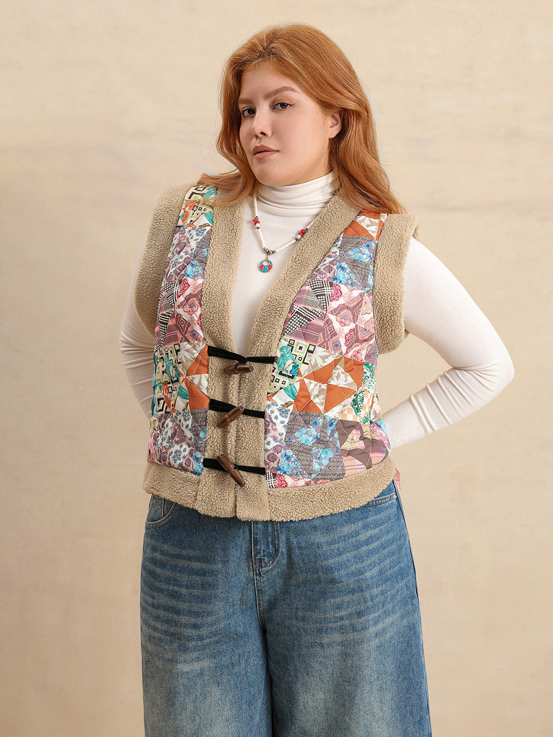 Plus Size Printed Sherpa Vest Coat - Little Miss Vanilla