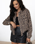 Dark Khaki Leopard Print Corduroy Irregular Hem Buttoned Jacket - Little Miss Vanilla