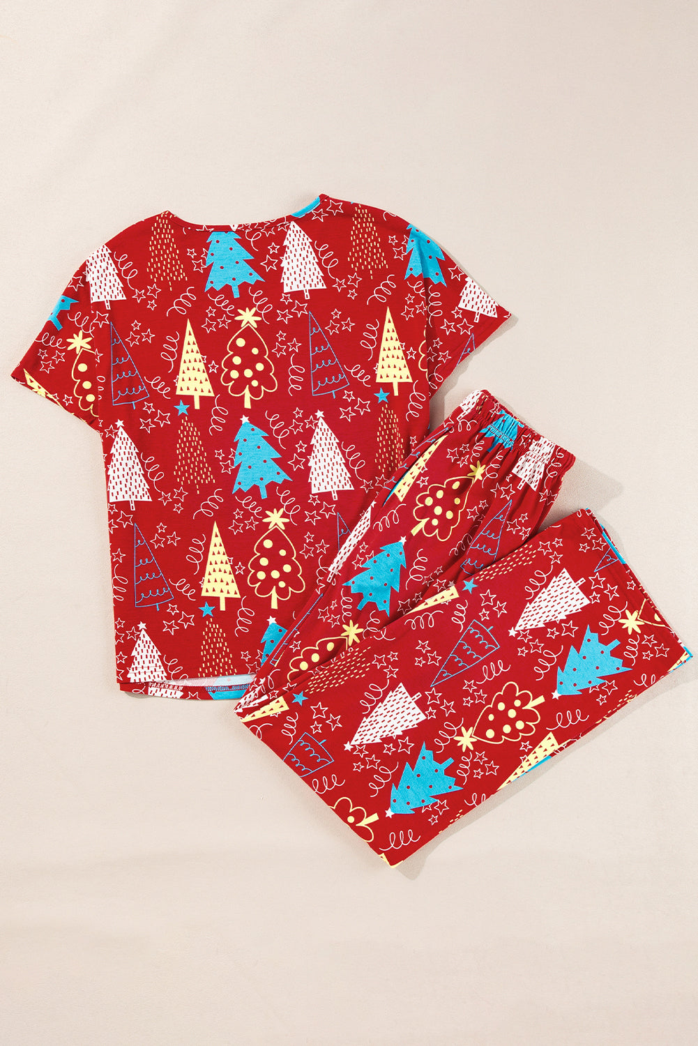 Red Christmas Tree Print V Neck Tee and Pants Lounge Set - Little Miss Vanilla