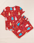 Red Christmas Tree Print V Neck Tee and Pants Lounge Set - Little Miss Vanilla