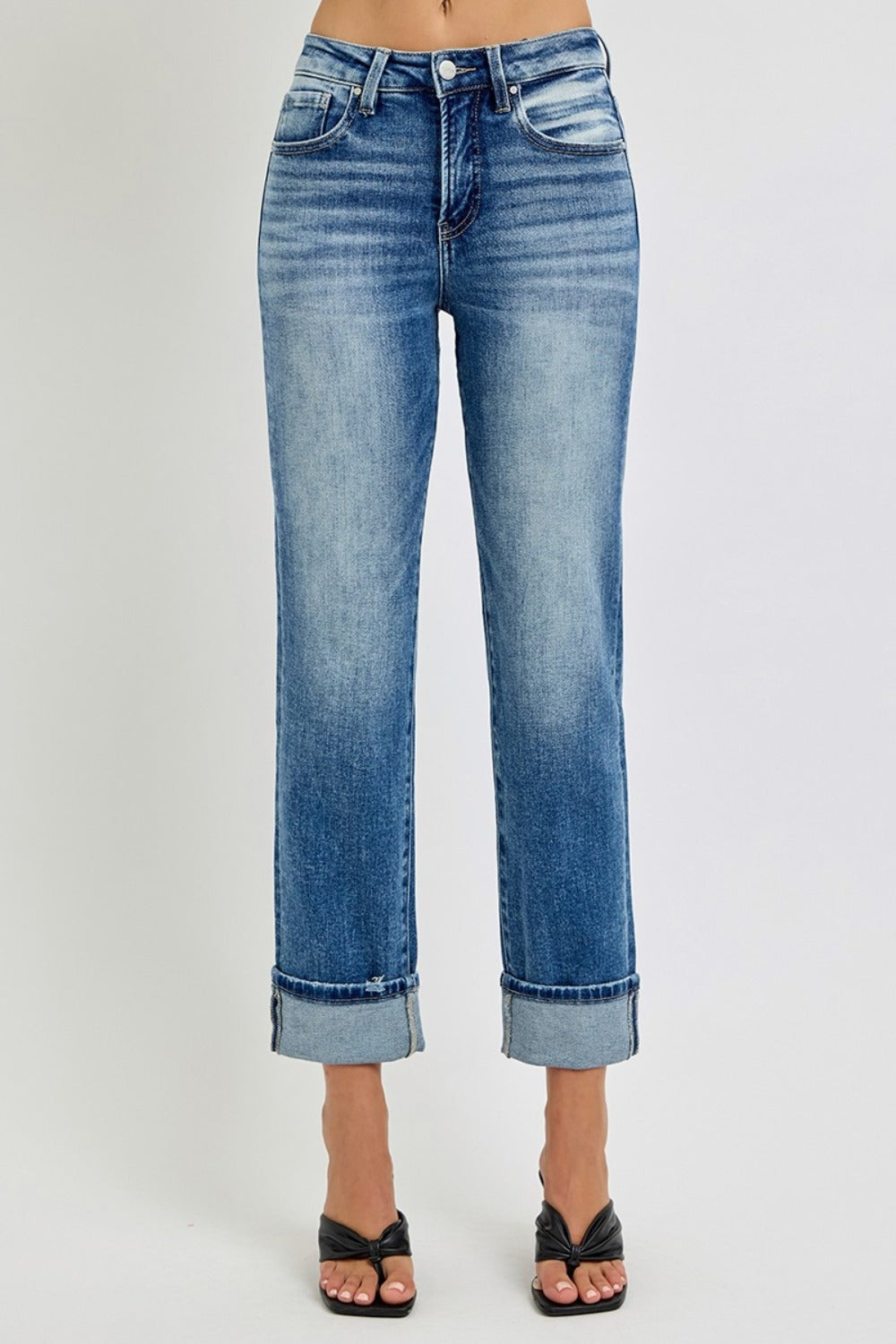 RISEN Full Size High Rise Crop Straight Roll Up Jeans - Little Miss Vanilla