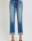 RISEN Full Size High Rise Crop Straight Roll Up Jeans - Little Miss Vanilla