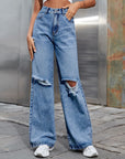 Distressed Wide Leg Jeans with Pockets - Little Miss Vanilla