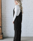 Black Solid Pocketed Loose Fit Corduroy Overall