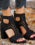 New High Square Heel Hollow Roman Shoes With Back Zipper Design Summer Fashion Sandals For Women