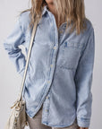 Pocketed Collared Neck Denim Top - Little Miss Vanilla