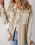 Parchment Houndstooth Corduroy Patchwork Flap Pocket Shacket - Little Miss Vanilla