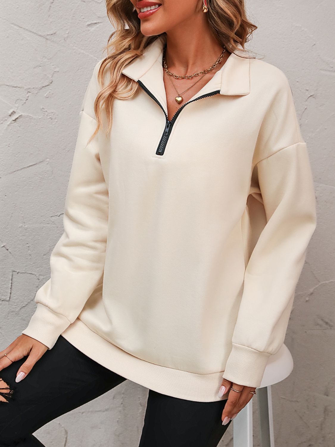 Mandy Zip-Up Dropped Shoulder Sweatshirt - Little Miss Vanilla