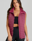 Burgundy Plush Collared Quilted Zipped Puffer Vest - Little Miss Vanilla