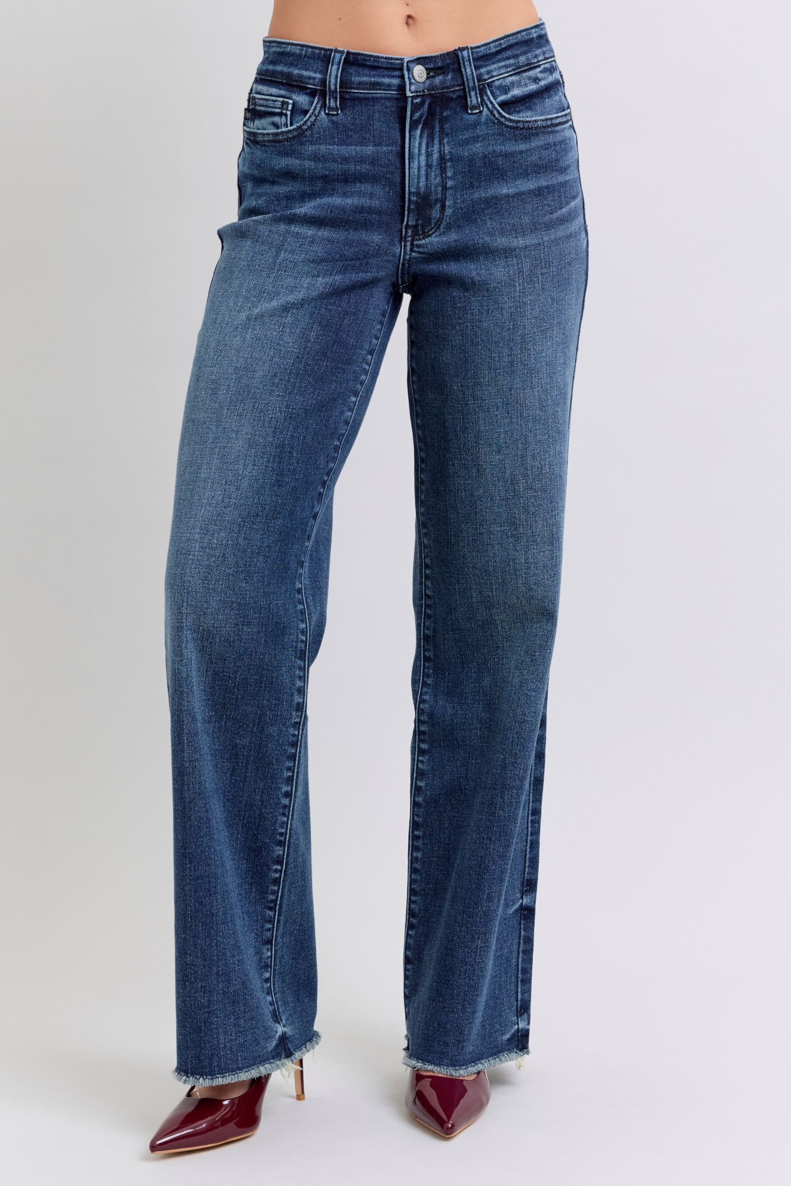 Judy Blue Full Size Raw Hem Mid Rise Jeans - Little Miss Vanilla