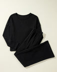 Black Textured Long Sleeve T Shirt and Pants Lounge Set - Little Miss Vanilla