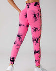 Hollow Tie Dye Printed Yoga Pants High Waist Butt Lift Seamless Sports Gym Fitness Leggings Slim Pants For Women Tight Trousers