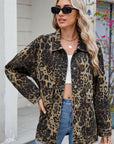 Leopard Button Up Drop Shoulder Denim Jacket - Little Miss Vanilla