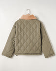 Jungle Green Teddy Collar Flap Pockets Quilted Puffer Jacket - Little Miss Vanilla