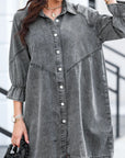 Distressed Collared Neck Flounce Sleeve Denim Dress - Little Miss Vanilla