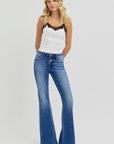 RISEN Full Size Low Rise Flare Jeans with Pockets - Little Miss Vanilla