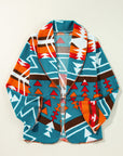 Sky Blue Aztec Printed Lapel Bell Sleeve Jacket