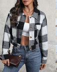 Plaid Lapel Cropped Jacket With Pockets Fashion Button Long Sleeve Short Outwear Tops Coat For Womens Clothing - Little Miss Vanilla