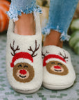 White Christmas Deer Home Indoor Plush Slippers - Little Miss Vanilla