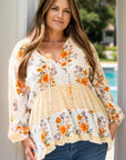 Plus Size Printed Tie Neck Long Sleeve Blouse - Little Miss Vanilla