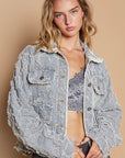 POL Star Textured Raw Hem Long Sleeve Denim Jacket - Little Miss Vanilla