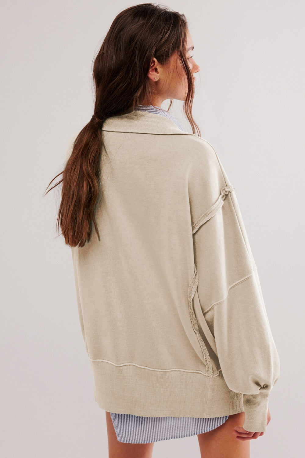 Exposed Seam Side Slit Long Sleeve Sweatshirt - Little Miss Vanilla