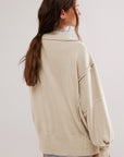 Exposed Seam Side Slit Long Sleeve Sweatshirt - Little Miss Vanilla