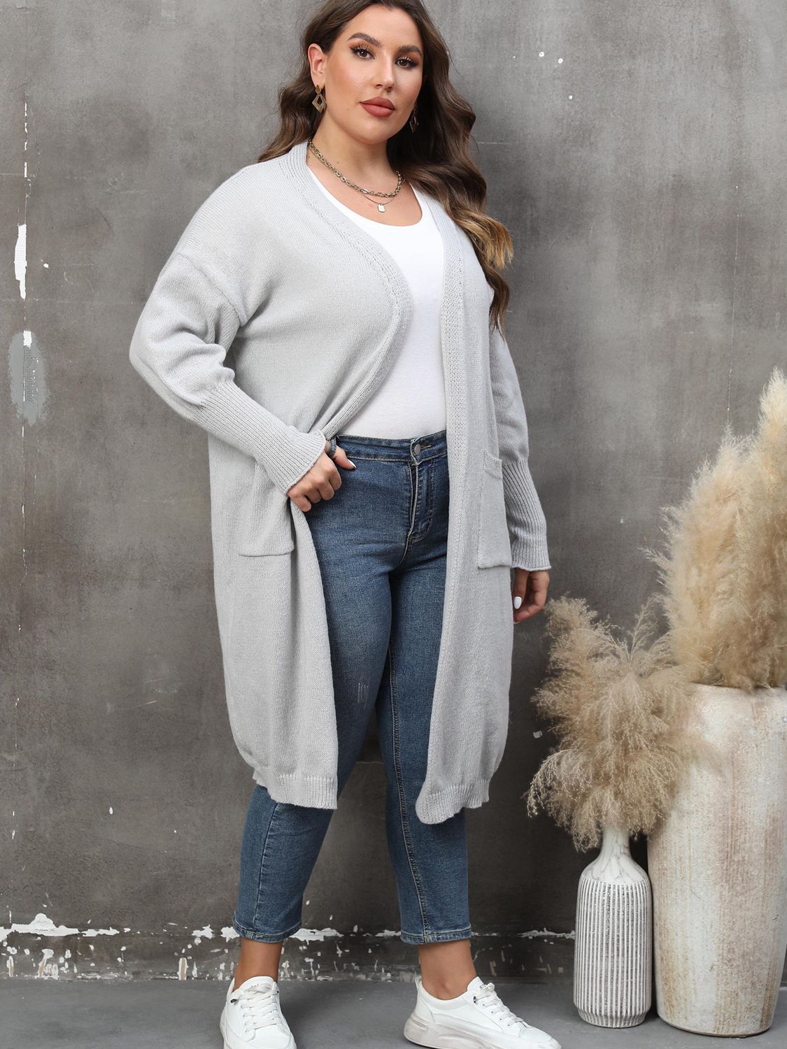 Plus Size Long Sleeve Pocketed Cardigan - Little Miss Vanilla