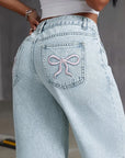 Bow Back Wide Leg Jeans with Pockets - Little Miss Vanilla