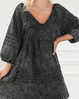 V-Neck Three Quarter Sleeve Denim Dress - Little Miss Vanilla