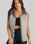 Silvery Plush Collared Quilted Zipped Puffer Vest - Little Miss Vanilla