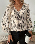 Printed V-Neck Lantern Sleeve Blouse - Little Miss Vanilla