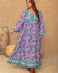 Plus Size Printed V-Neck Long Sleeve Maxi Dress - Little Miss Vanilla