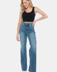 Judy Blue Full Size Tummy Control Cut Raw Hem Straight Jeans - Little Miss Vanilla